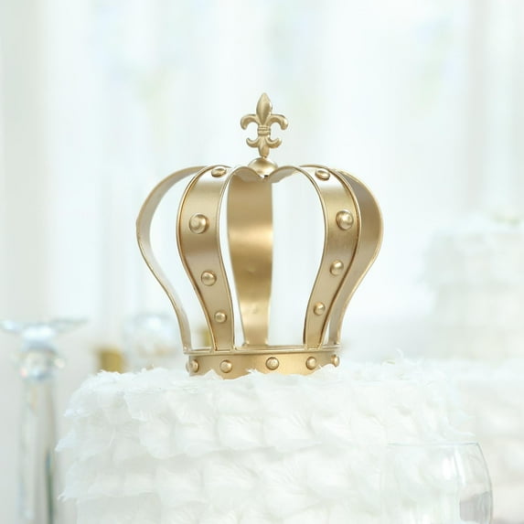 Efavormart 8" Metal Royal Gold Crown Cake Topper With Fleur De Lis Cake Decoration For Party Event