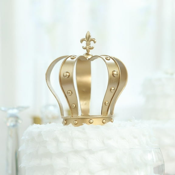 Efavormart 8" Metal Royal Gold Crown Cake Topper With Fleur De Lis Cake Decoration For Party Event