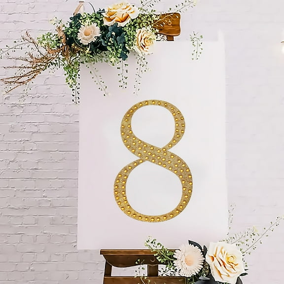 Efavormart 8" Number 8 Gold Self-Adhesive Rhinestone Number Stickers for DIY Crafts, Handicraft Art, Graduation Cap Decorations Birthday Party, Wedding Alpha-Numeric stickers