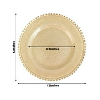 Efavormart 8-Pack Glass Charger Plates 12" Round Gold with Beaded Rim & Cross-Stitch Pattern - Event Tabletop Decorative Dinner Charger Tableware