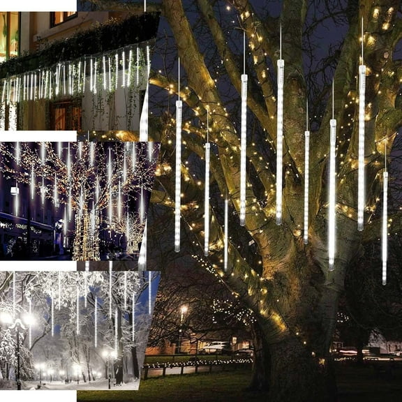 Efavormart 8 Tubes - 12" Clear 136 LED Tube Waterproof Icicle Snow Falling Raindrop Meteor Shower Rain Light String Lights