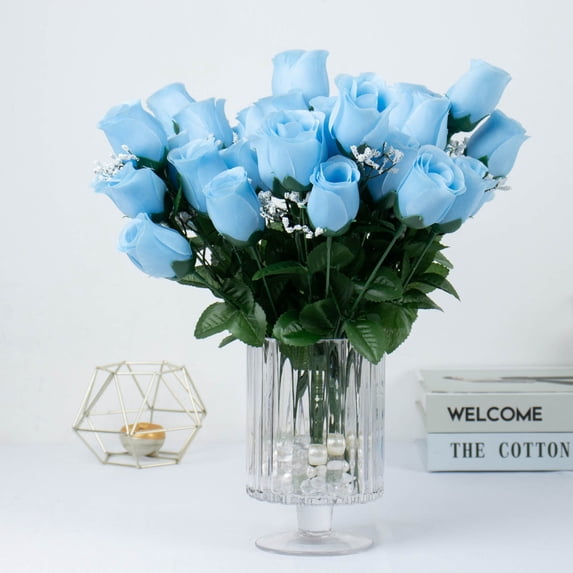 Efavormart 84 Artificial Buds Roses for DIY Wedding Bouquets Centerpieces Arrangements Party Home Decoration Supply - Light Blue