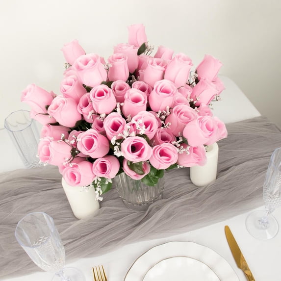 Efavormart 84 Artificial Buds Roses for DIY Wedding Bouquets Centerpieces Arrangements Party Home Decoration Supply - Pink