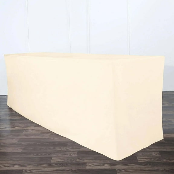 Efavormart 8FT Fitted BEIGE Polyester Rectangular Table Cover for Wedding Party Dining Banquet Restaurant Kitchen Home and Multi-Use