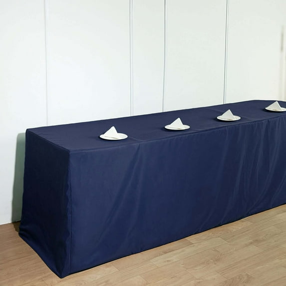 Efavormart 8FT Fitted NAVY BLUE Polyester Rectangular Table Cover for Wedding Party Dining Banquet Restaurant Kitchen Home and Multi-Use
