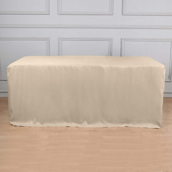 Efavormart 8FT Fitted Nude Polyester Rectangular Table Cover for Wedding Party Dining Banquet Restaurant Kitchen Home and Multi-Use