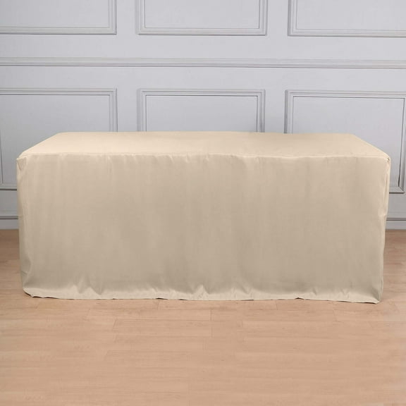 Efavormart 8FT Fitted Nude Polyester Rectangular Table Cover for Wedding Party Dining Banquet Restaurant Kitchen Home and Multi-Use