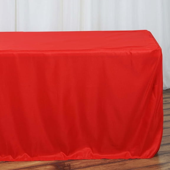 Efavormart 8FT Fitted RED Polyester Rectangular Table Cover for Wedding Party Dining Banquet Restaurant Kitchen Home and Multi-Use