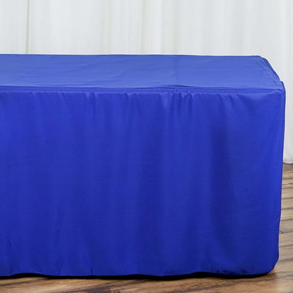 Efavormart 8FT Fitted ROYAL BLUE Polyester Rectangular Table Cover for Wedding Party Dining Banquet Restaurant Kitchen Home and Multi-Use