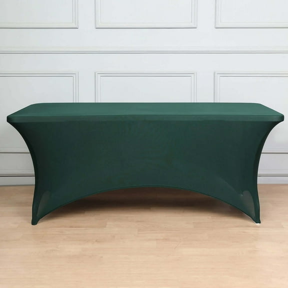 Efavormart 8FT Rectangular Stretch Spandex Tablecloth for Wedding Kitchen Dining Events - Hunter Emerald Green
