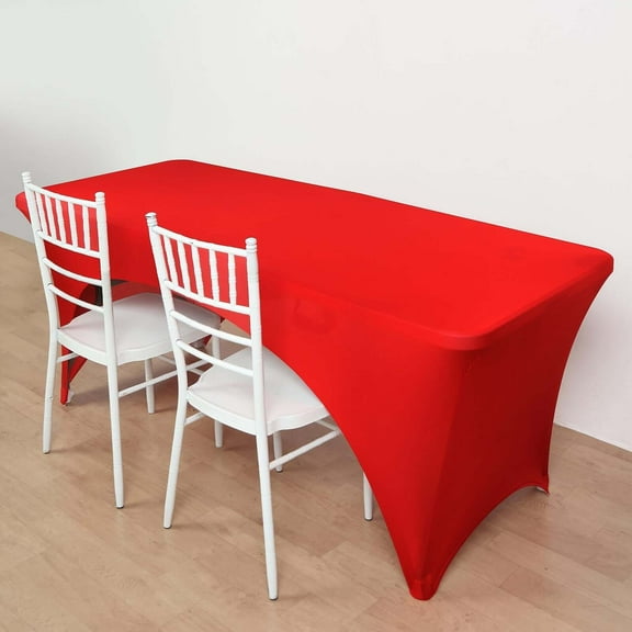 Efavormart 8FT Red Open Back Stretch Spandex Table Cover, Rectangular Fitted Tablecloth