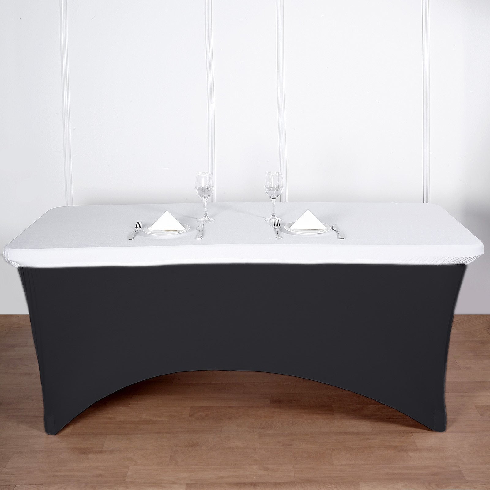 Efavormart 8FT White Rectangular Stretch Spandex Table Top Cover