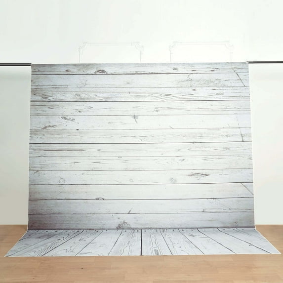Efavormart 8FTx8FT | White/Gray Vintage Wood Vinyl Party Backdrop, Rustic Wooden Floor Board Photography Background Party Banner