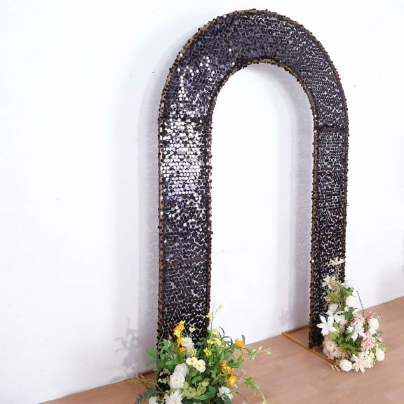Efavormart 8ft Black Big Payette Sequin Open Arch Backdrop Cover, Double-Sided U-Shaped Fitted Wedding Arch Slipcover