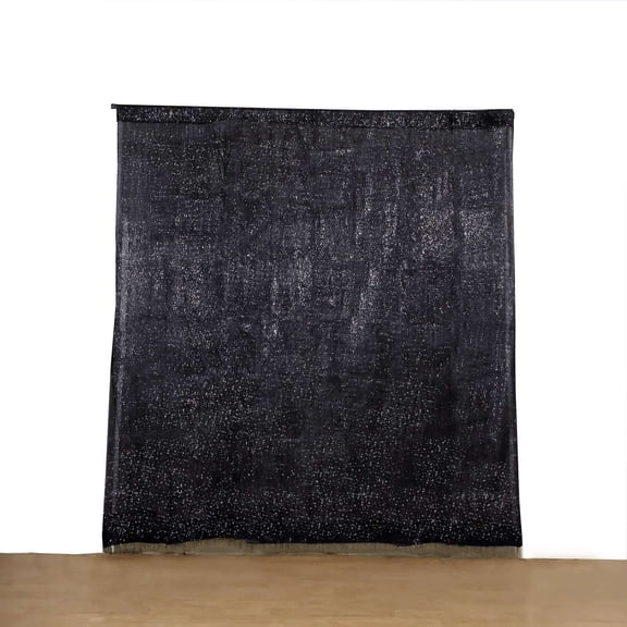Efavormart 8ft Black Metallic Fringe Shag Photo Backdrop Divider Curtain, Shimmery Tinsel Polyester Drapery Panel