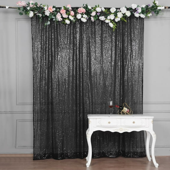 Efavormart 8ft Black Sequin Photo Booth Backdrop Photography Backdrop With Rod Pockets
