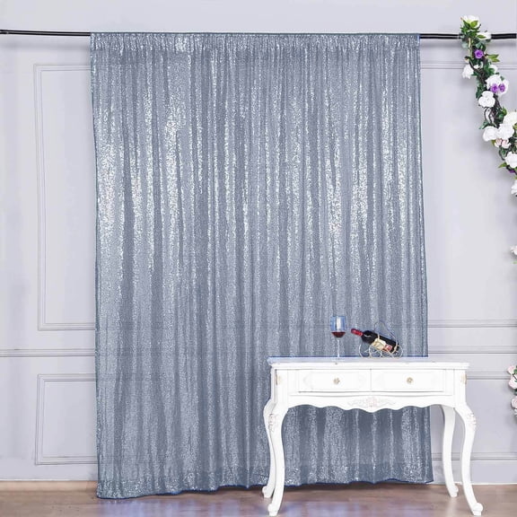 Efavormart 8ft Dusty Blue Sequin Photo Booth Backdrop Photography Backdrop With Rod Pockets
