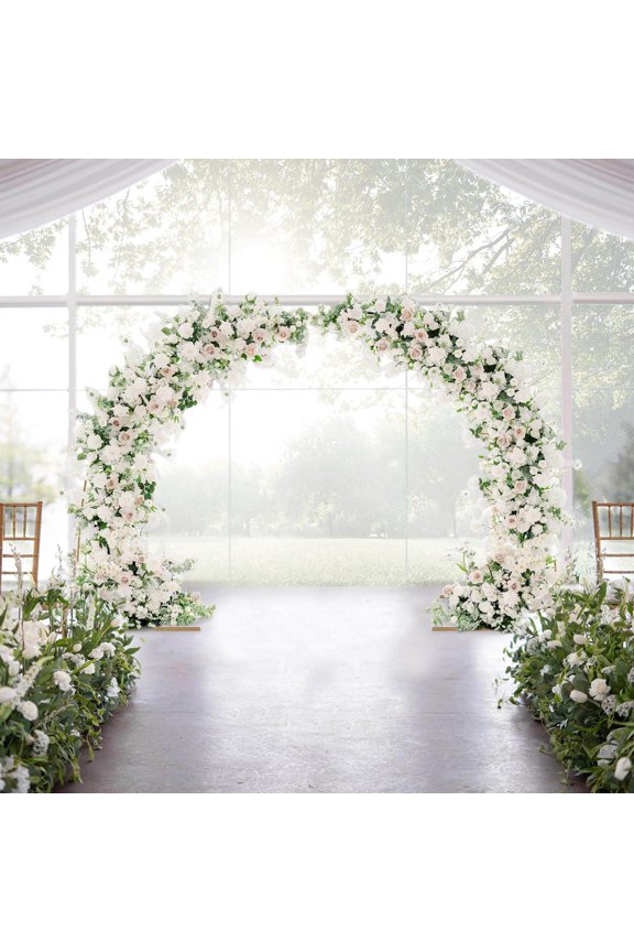 8ft Gold Metal Crescent Moon Wedding Arch Photography Backdrop Stand, Curved Design Flower Balloon Frame, Collapsible Arbor Stand With Solid Rectangular Base