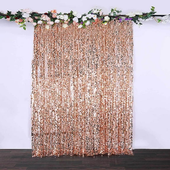 Efavormart 8ft x 8ft Rose Gold Big Payette Sequin Curtains Photo Booth Backdrop with Rod Pocket Photo Booth Backdrops Photography Background Drapes for Birthday Wedding Party