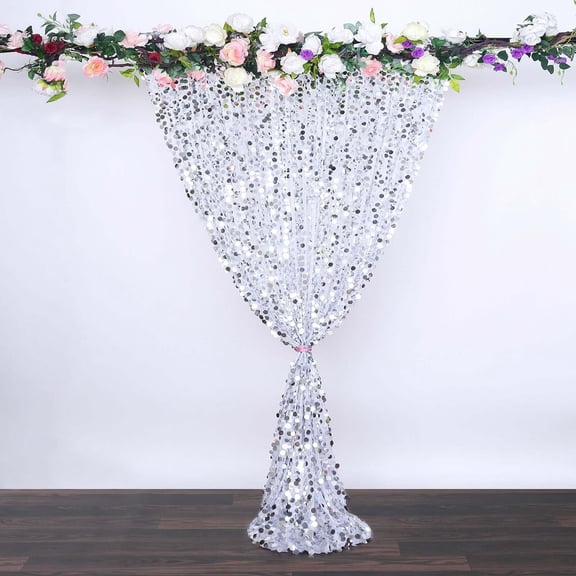 Efavormart 8ft x 8ft  Silver Big Payette Sequin Curtains Photo Booth Backdrop with Rod Pocket  Photo Booth Backdrops Photography Background Drapes for Birthday Wedding Party