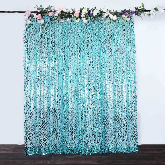 Efavormart 8ft x 8ft Turquoise Big Payette Sequin Curtains Photo Booth Backdrop with Rod Pocket Photo Booth Backdrops Photography Background Drapes for Birthday Wedding Party