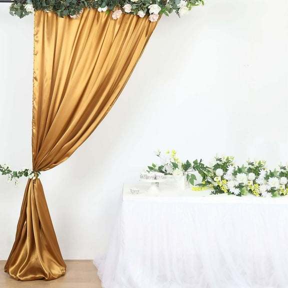 Efavormart 8ftx10ft Gold Satin Curtain Panel Backdrop Drapes, Photo Booth Backdrop With Rod Pocket