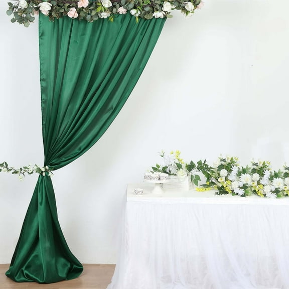 Efavormart 8ftx10ft Hunter Emerald Green Satin Curtain Panel Backdrop Drapes, Photo Booth Backdrop With Rod Pocket