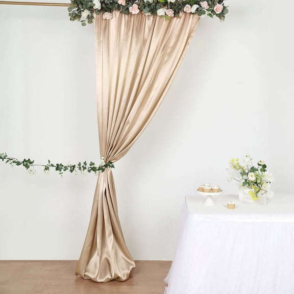 Efavormart 8ftx10ft Nude Satin Curtain Panel Backdrop Drapes, Photo Booth Backdrop With Rod Pocket