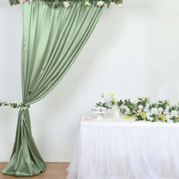 Efavormart 8ftx10ft Sage Green Satin Curtain Panel Backdrop Drapes, Photo Booth Backdrop With Rod Pocket