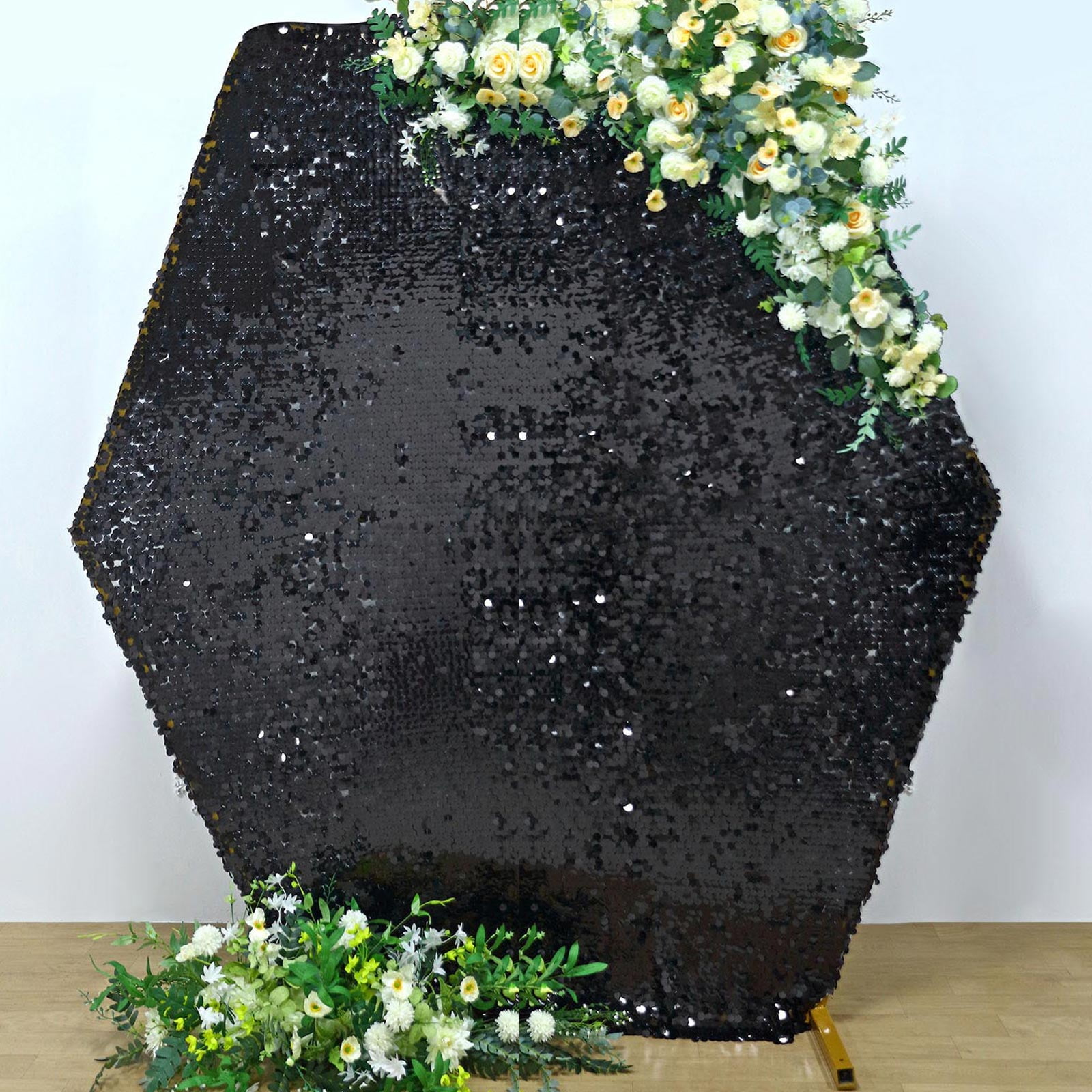 Efavormart 8ftx7ft Black Big Payette Sparkle Sequin Hexagon Wedding ...