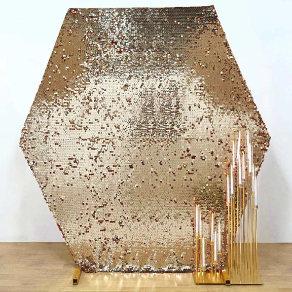 Efavormart 8ftx7ft Gold Big Payette Sparkle Sequin Hexagon Wedding Arch Cover, Shiny Shimmer Backdrop Stand Cover - 2-Sided Custom Fit