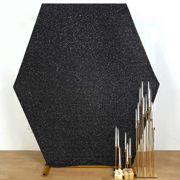 Efavormart 8ftx7ft Shiny Black 2-Sided Spandex Fit Hexagon Wedding Backdrop Cover