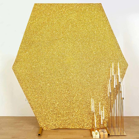 Efavormart 8ftx7ft Shiny Gold 2-Sided Spandex Fit Hexagon Wedding Backdrop Cover