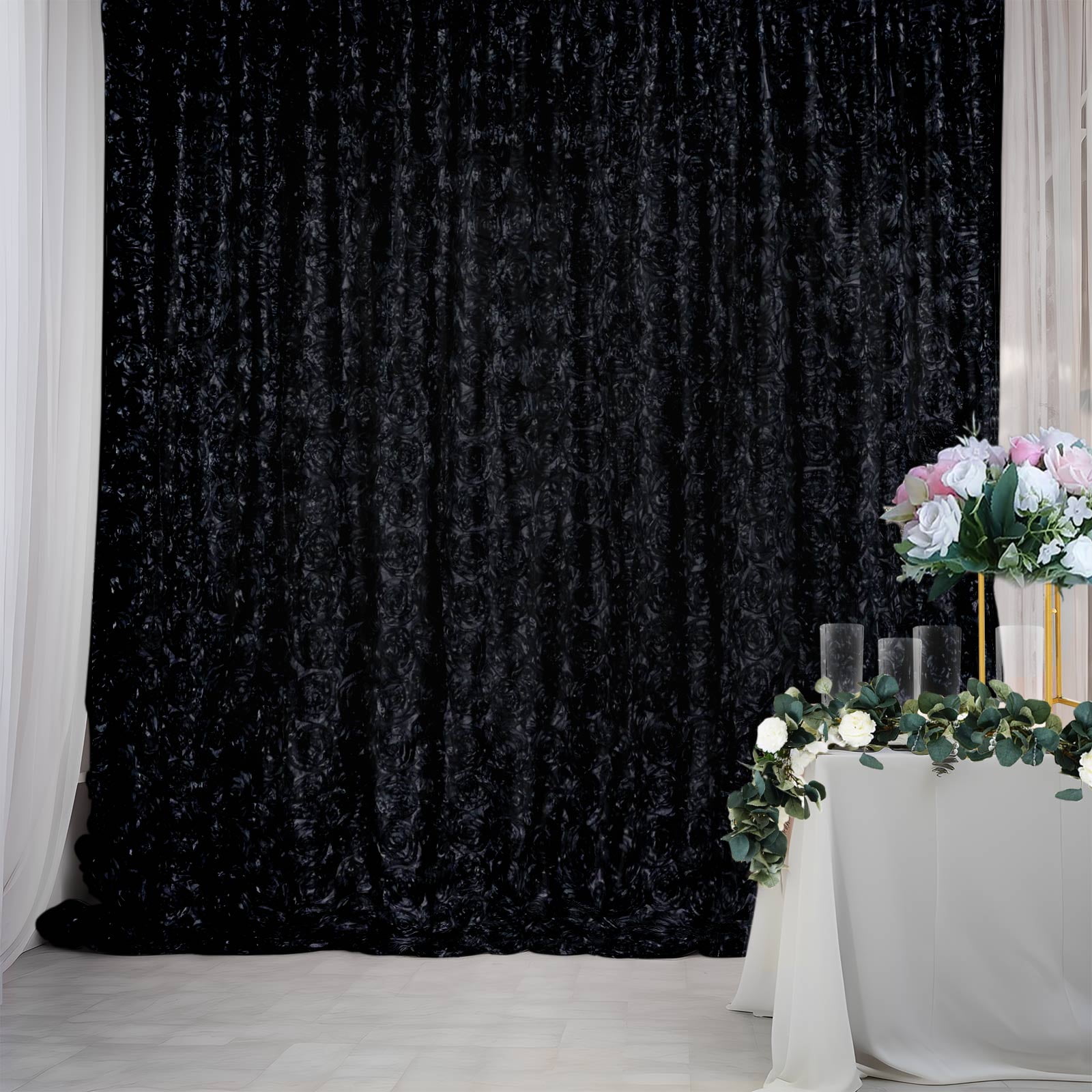 Efavormart 8ftx8ft Black 3D Floral Satin Rosette Backdrop Panel, Photo ...