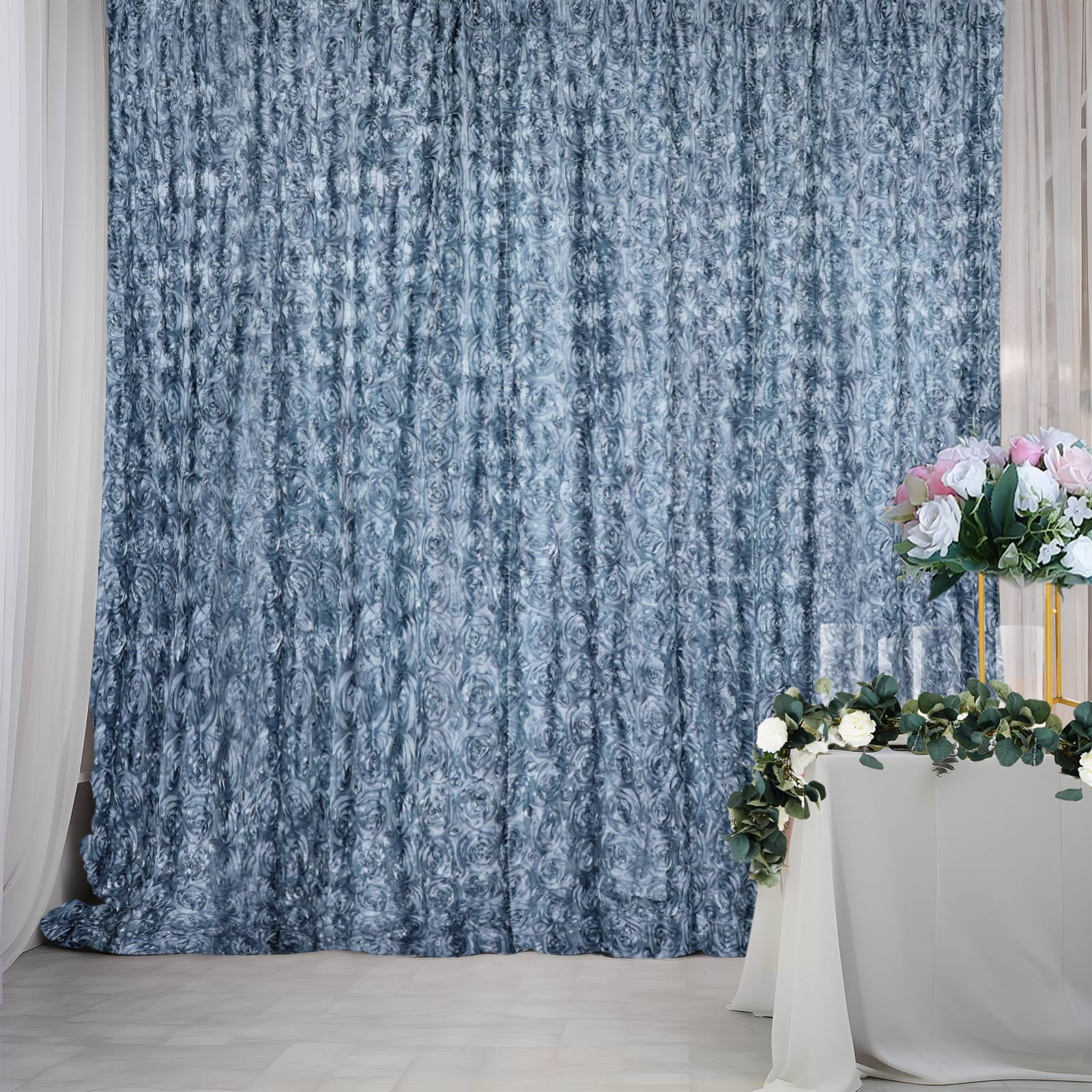 Efavormart 8ftx8ft Dusty Blue 3D Floral Satin Rosette Backdrop Panel ...