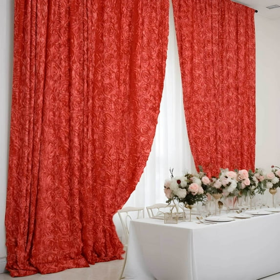 Efavormart 8ftx8ft Red 3D Floral Satin Rosette Backdrop Panel, Photo Booth Backdrop Curtain