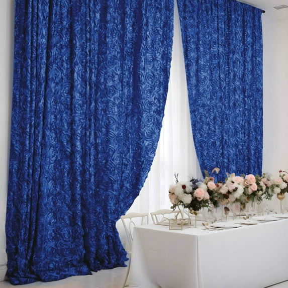 Efavormart 8ftx8ft Royal Blue 3D Floral Satin Rosette Backdrop Panel, Photo Booth Backdrop Curtain