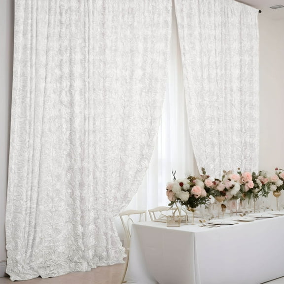 Efavormart 8ftx8ft White 3D Floral Satin Rosette Backdrop Panel, Photo Booth Backdrop Curtain