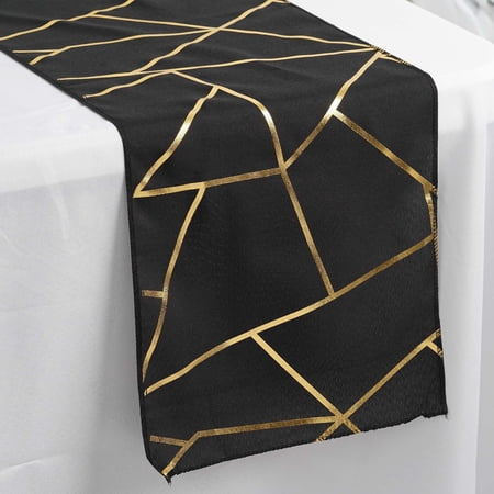 Efavormart 9 Ft Metallic Black/Gold Foil Geometric Pattern Blush Polyester Table Runner