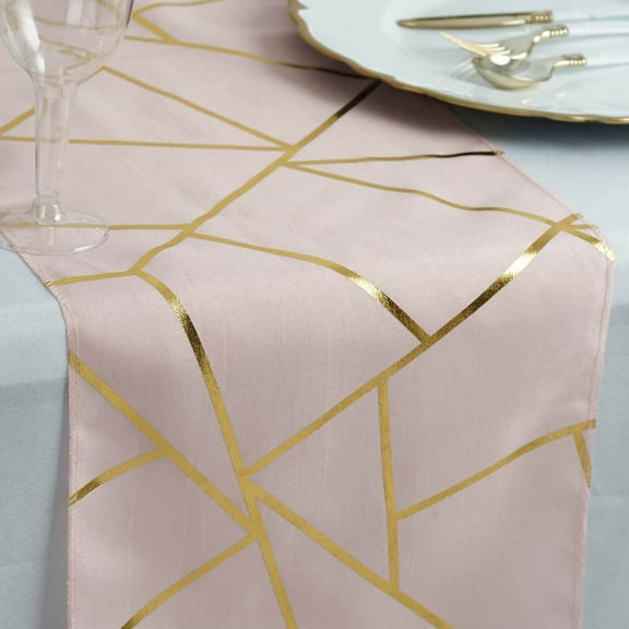Efavormart 9 Ft Metallic Blush/Gold Foil Geometric Pattern Blush Polyester Table Runner