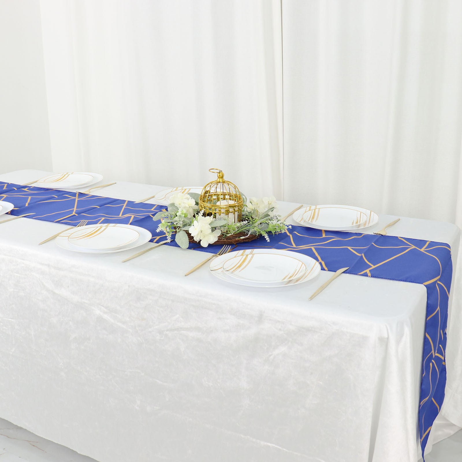 Efavormart 9 Ft Royal Blue Gold Foil Geometric Pattern Blush Polyester ...