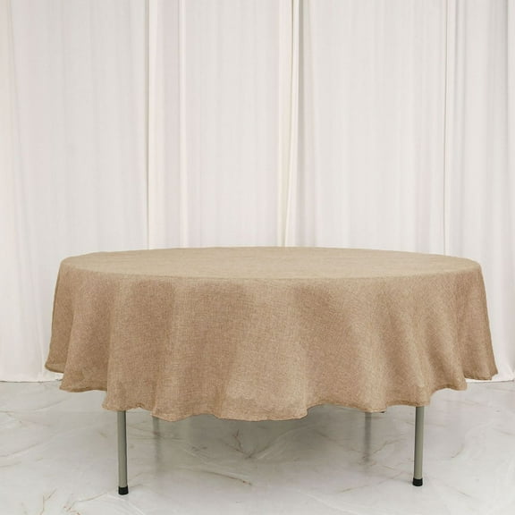 Efavormart 90 Inch Round Natural Jute Faux Burlap Tablecloth - Rustic Boho Chic Farmhouse Table Cover for Christmas, Thanksgiving, Wedding, Party