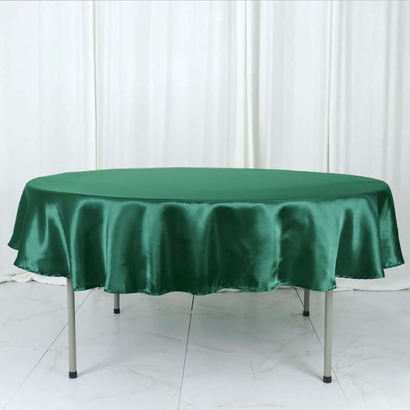Efavormart 90 Inch Satin Round Tablecloth, Washable Linen Table Cover, Decorative Silky Fabric for Wedding, Party, Banquet Events - Hunter Green