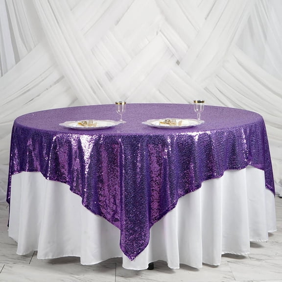 Efavormart 90" Premium SEQUIN Square Tablecloth Overlay For Wedding Banquet Catering Party Table Decorations-Purple