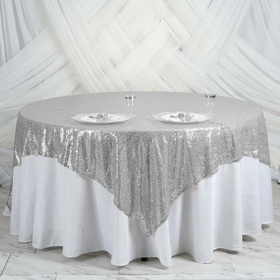 Efavormart 90" Premium SEQUIN Square Tablecloth Overlay For Wedding Banquet Catering Party Table Decorations-Silver