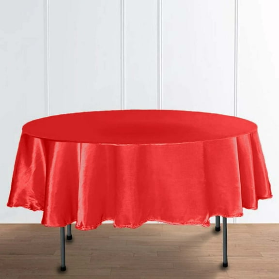 Efavormart 90 Inch Satin Round Tablecloth, Washable Linen Table Cover, Decorative Silky Fabric for Wedding, Party, Banquet Events - Red