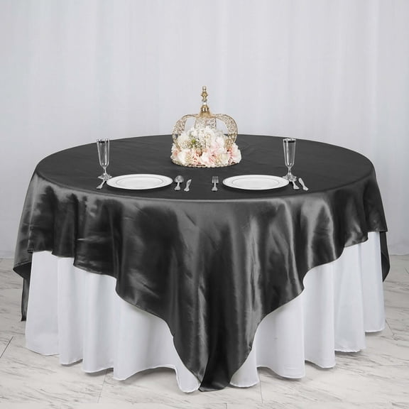 Efavormart 90" SATIN Square Tablecloth Overlay For Wedding Catering Party Table Decorations BLACK Square Tablecloth Cover