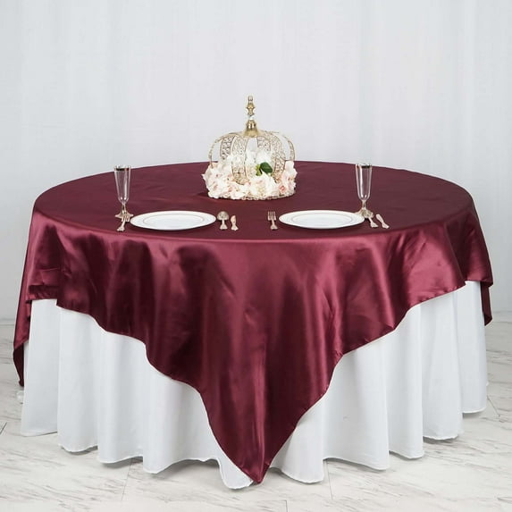 Efavormart 90" SATIN Square Tablecloth Overlay For Wedding Catering Party Table Decorations BURGUNDY Square Tablecloth Cover