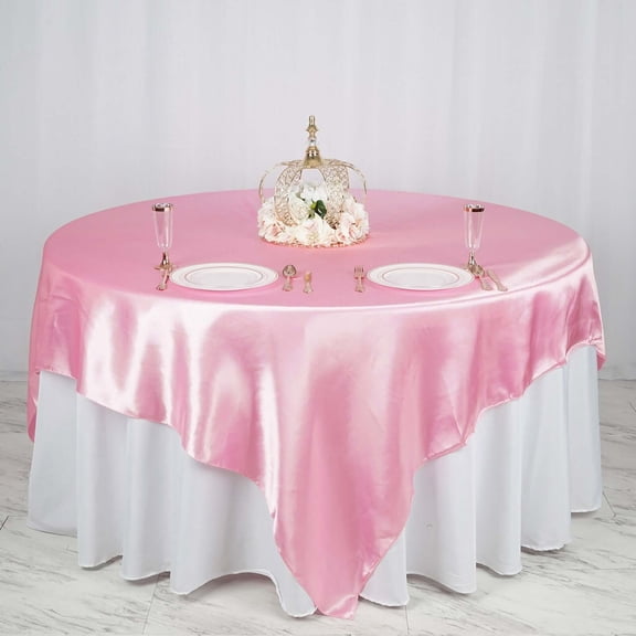 Efavormart 90" SATIN Square Tablecloth Overlay For Wedding Catering Party Table Decorations PINK Square Tablecloth Cover