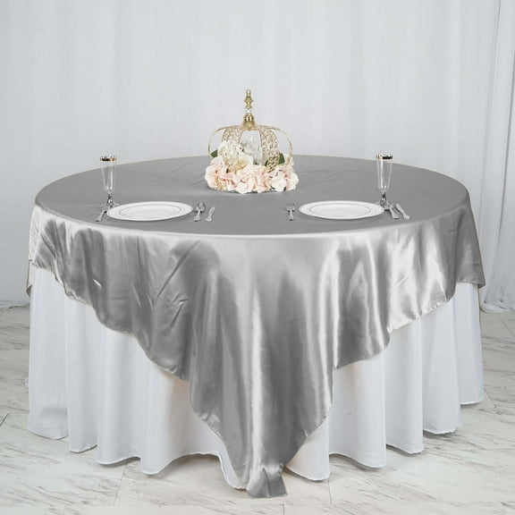 Efavormart 90" SATIN Square Tablecloth Overlay For Wedding Catering Party Table Decorations Silver Square Tablecloth Cover